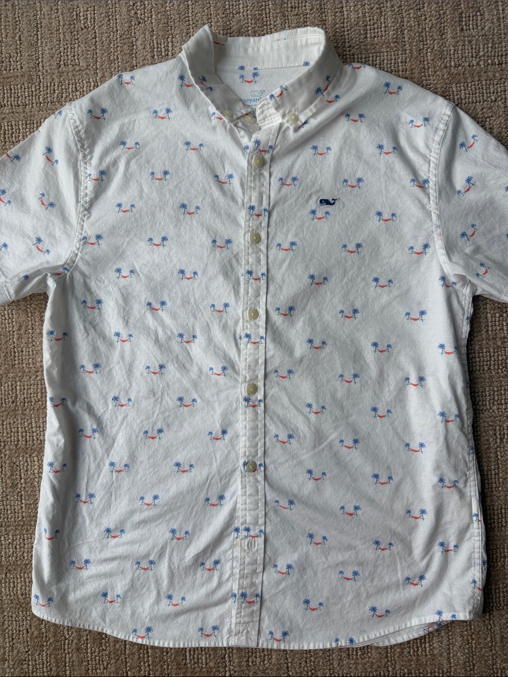 Vineyard Vines Boys White Short-Sleeve Button-Down Shirt with Palm Tree Print
